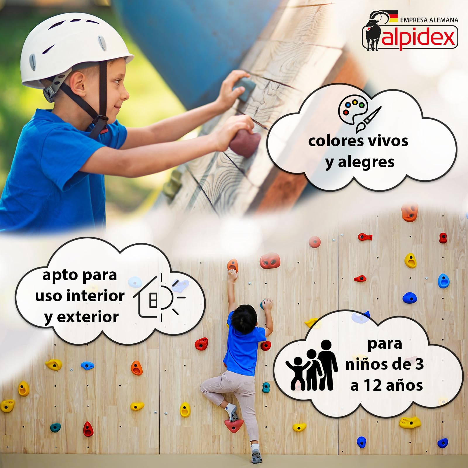 ALPIDEX Presas de Escalada para niños, Capacidad de Carga 200 kg, Material de fijación Incluido, Diferentes cantidades Multicolores - 30 Piezas — view 5