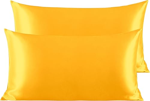 Vista 94 de BEDSUM Paquete de 2 fundas de almohada de satén de seda King para cabello y piel, suaves y lujosas, fundas de almohada con cierre de sobre, 20 x 36