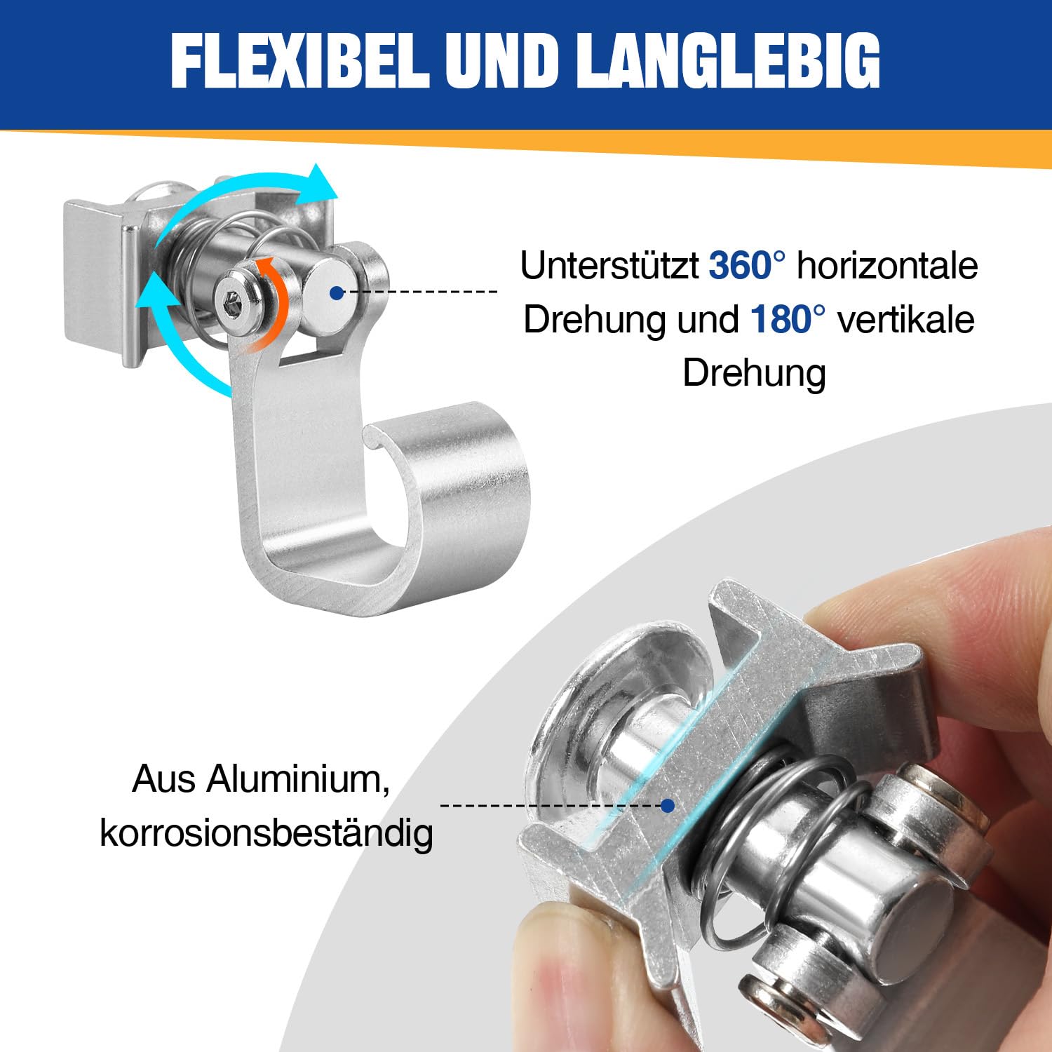 Airlineschiene Fitting，Aluminium airlineschienen zubehör，Wohnmobil Anhänger Transport，45 kg Tragkraft, 360° drehbar, Einfachendbeschlag für Zurrschienen，10 Stück，Silber