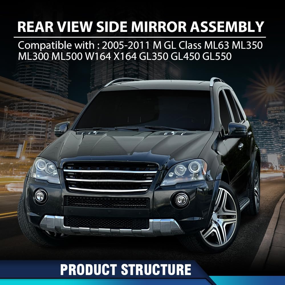 PIT66 Rear View Side Mirror Assembly Black Power Puddle Blind Spot Compatible with Benz M GL Class ML63 ML350 ML300 ML500 W164 X164 GL350 GL450 GL550 2005-2011 1648105193, 1648104693