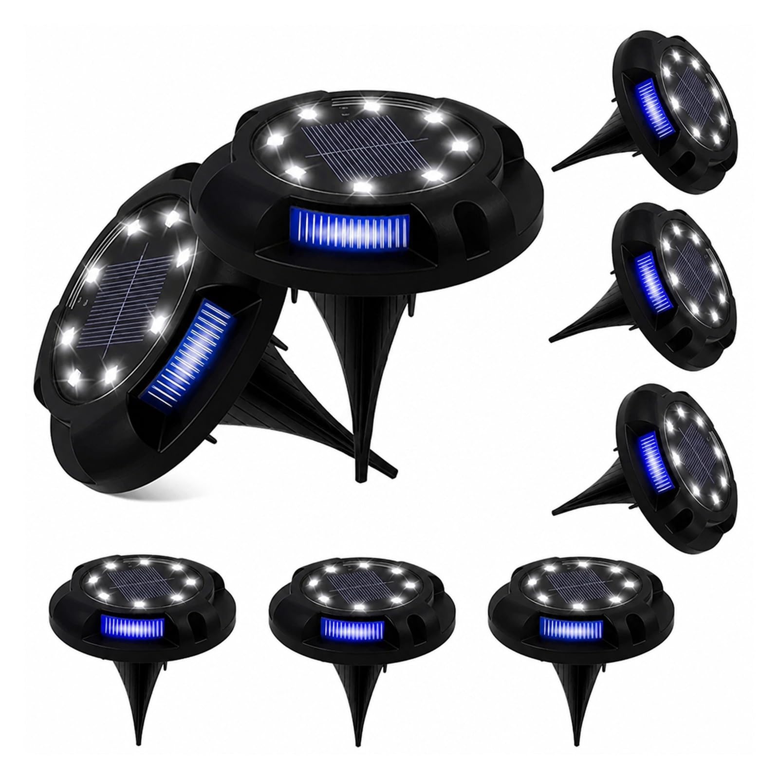 AMRTTWY In Ground Lights, 12LED Solar Power Disk Light Outdoor Garden(Blue Side-White)