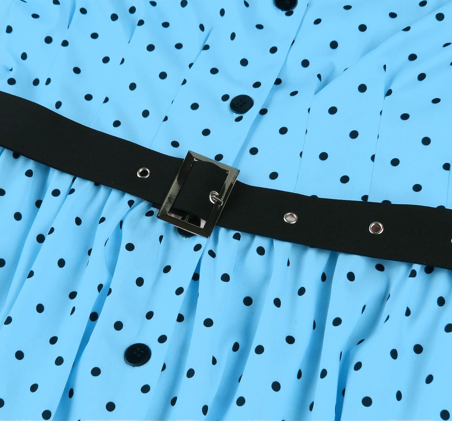 Wellwits Women’s Pleated Detail Button Down Polka Dots Vintage Tea Dress - Image 6