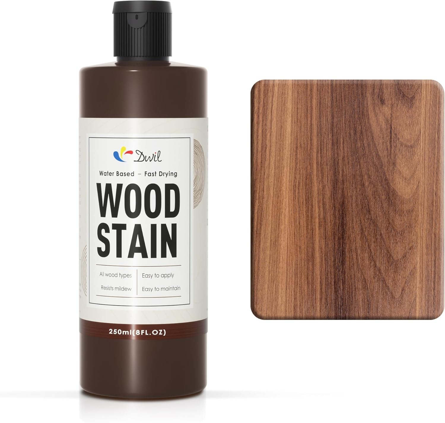 DWIL Water Based Wood Stain - Multiple Finishes, Fast Drying, Indoor and Outdoor Furniture, Wood Paneling, Cabinets and More, Low Odor ? Non-Toxic (8.5oz Teak) Without Tool Teak