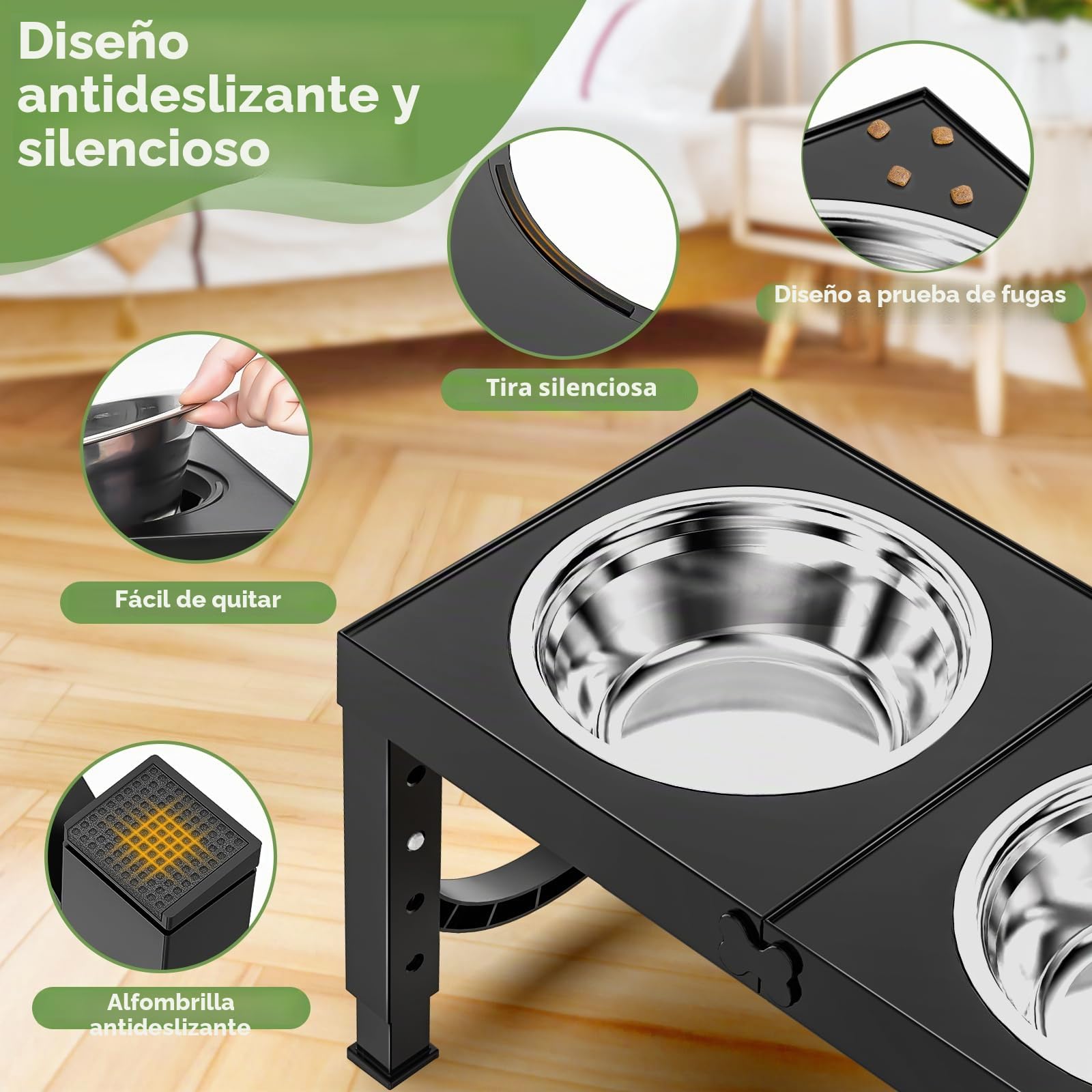 X XBEN Comedero Perro Elevado, Comedero Elevado de 5 Alturas Ajustables, 2X1,5L Comedero y Bebedero Perro, Comederos Elevados para Perros Pequeños, Medianos y Grandes, Plegable y Antideslizante