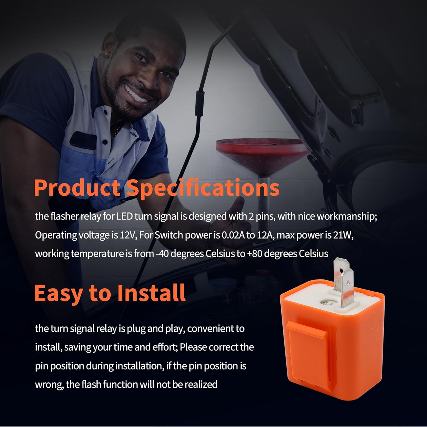 HiSport 12V 2 PIN Adjustable Electronic Flasher Relay Compatible with Honda Grom 125, Kawasaki ZX6R, 250R, Ninja 300, Z300, Fix for LED Turn Signal Light Bulbs 2Pcs