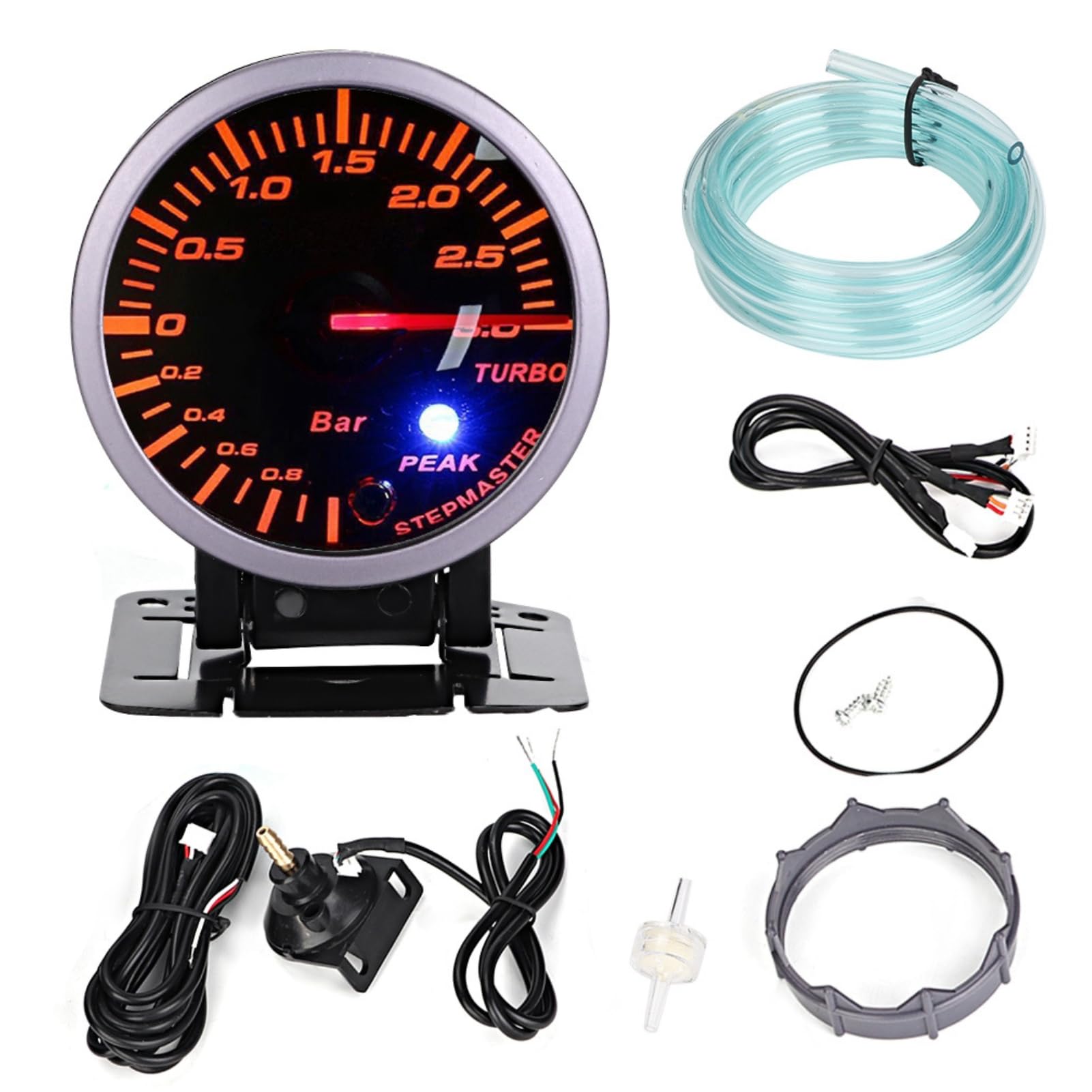 Medidor de Impulso Turbo LED, Universal Coche Medidor de Turbo Boost, DC12V Universales 60mm 2,5 Pulgadas Blanco Rojo