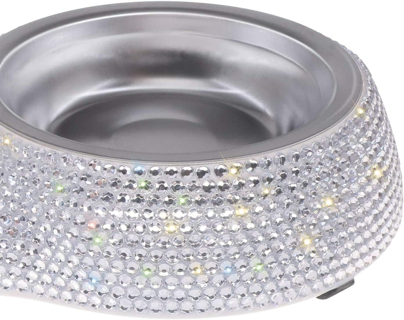 SAVORI Small Dog Bowls, Handmade Bling Rhinestones Stainless Steel Pet Bowls Double Food Water Feeder for Puppy Cats Dogs Cats (Silver-320ml)
