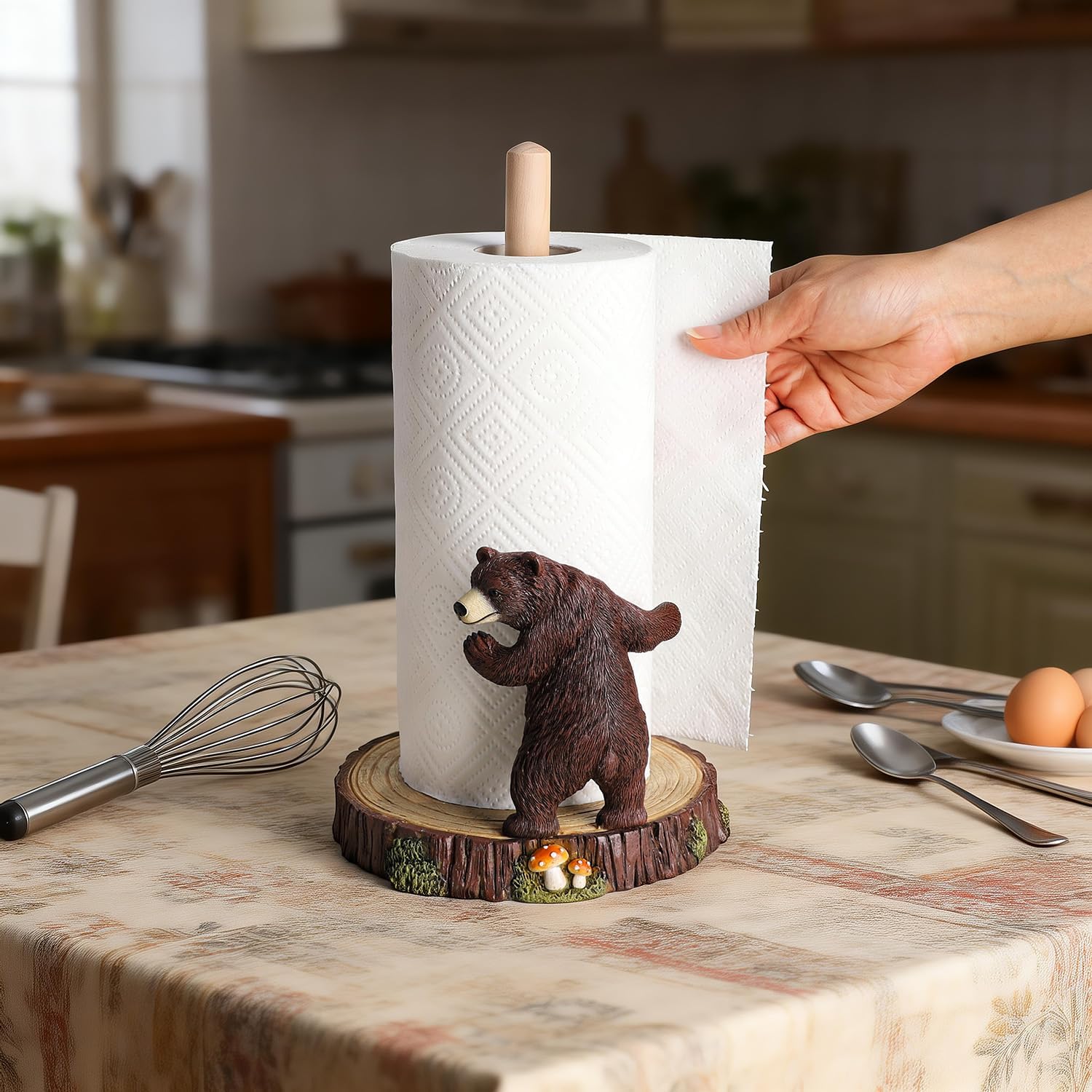 Sizikato Resin Paper Towel Holder, Cute Brown Bear Shape