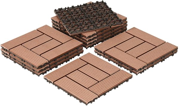 WPC Terrassenfliesen 30x30 cm in Braun, 11 Stück = 1 m², Balkon Bodenfliese und Gartenfliesen mit Klick-System, Terrassendielen als Balkonfliesen Klickfliesen. - 1