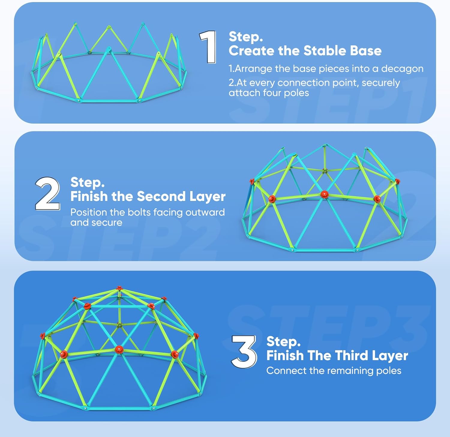 Zupapa 10FT Climbing Dome with Hammock, Outdoor Jungle Gym for Kids, Geometric Dome Climber Supporting 1200LBS Outdoor Play Equipment, Cyan&Green