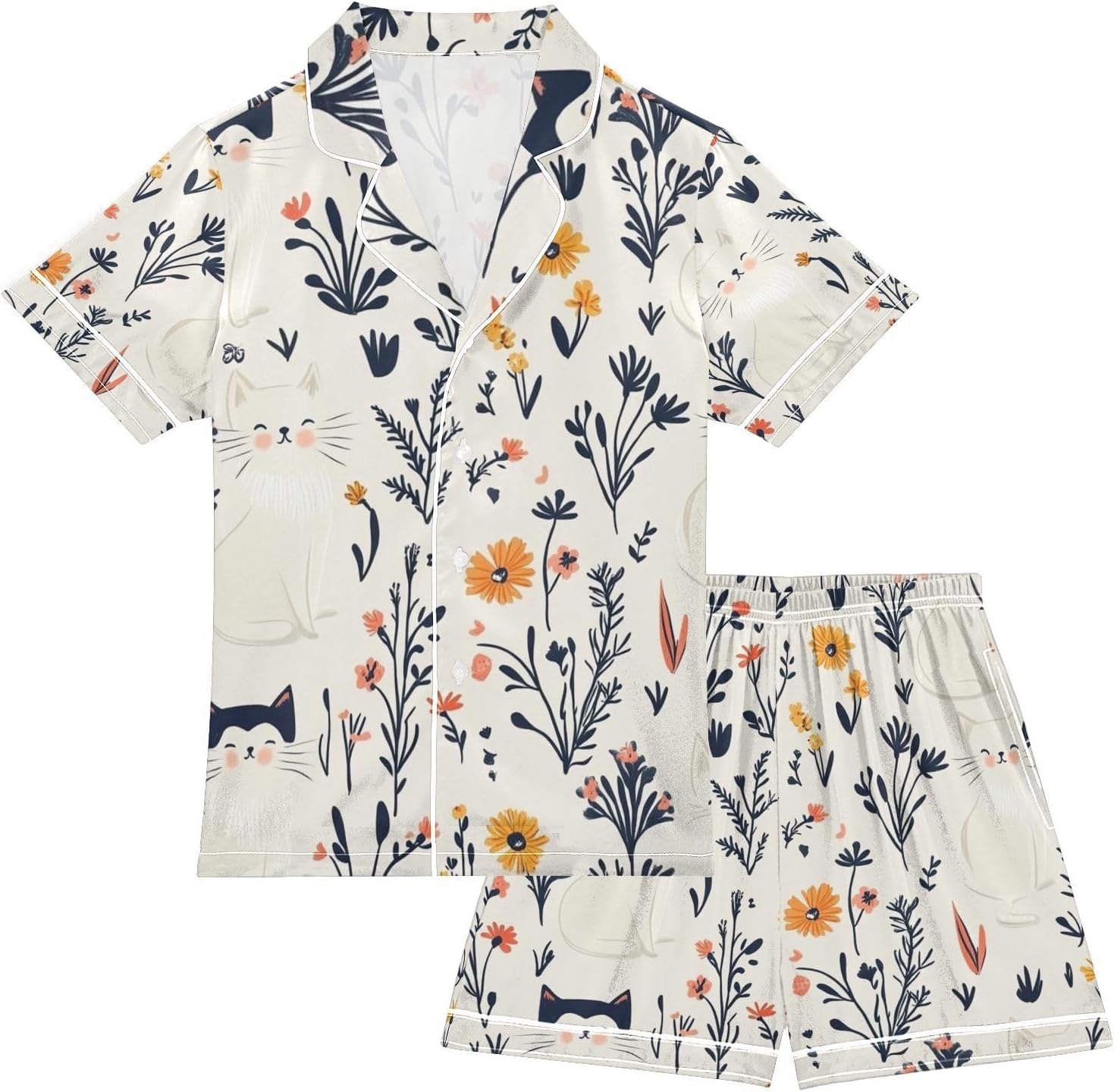 Silk Pajamas Sets Soft Satin 2 Piece Pjs Set Short Sleeve Sleepwear Nightwear