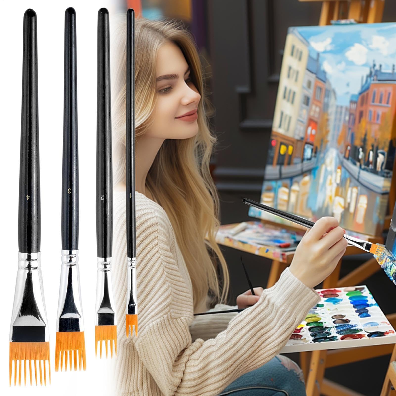Pinceles De Pintura para Artistas, Ergonómico 4 Piezas Herramientas Pluma | Pinceles para | para Colorear en Clase Y Dibujo De Adultos