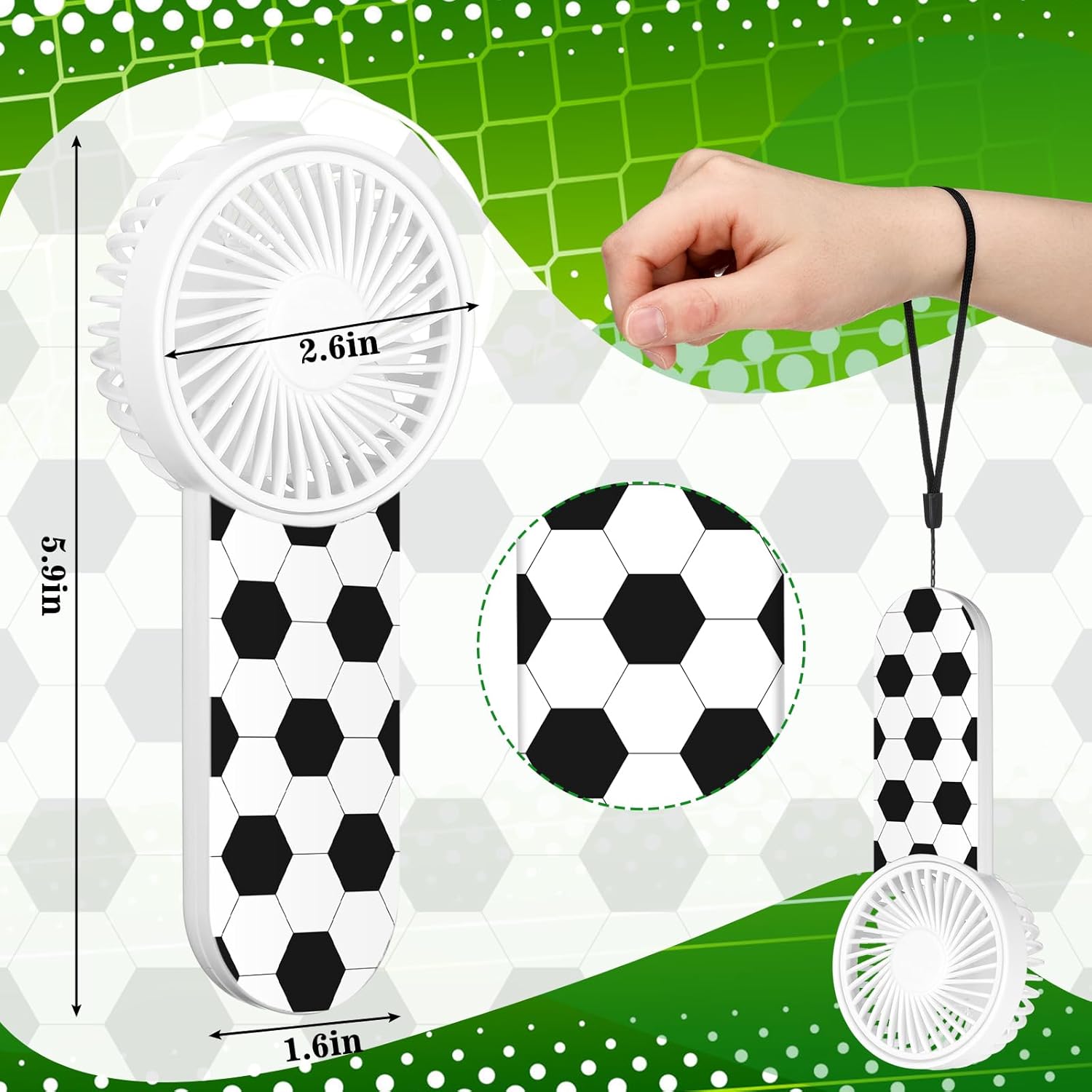 VIHOSE 12 Pcs Soccer Party Gift Soccer Party Supplies Electric Mini Handheld Fan 1 Speed Battery Powered Portable Fan Gift for Summer