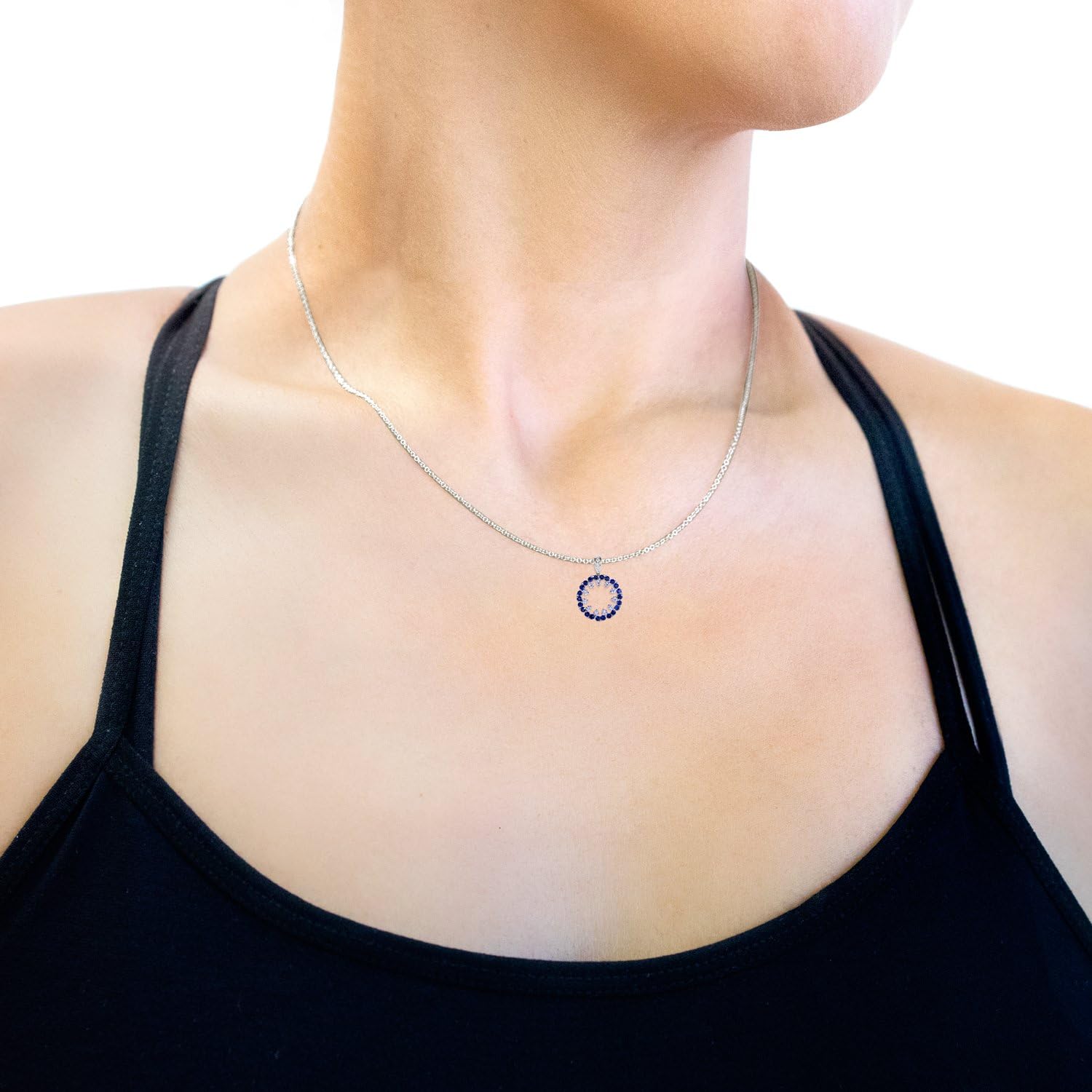 Kobelli 1 3/4 Carat (ctw) Blue Sapphire & Diamond Pendant in 14k White Gold