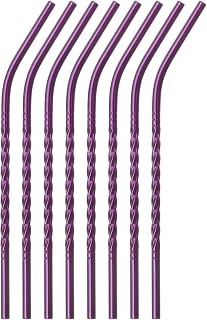 uxcell Stainless Steel Reusable Metal Straws, 8Pcs 8.27" Long x 0.24" Wide Metal Drinking Straws for Frozen Cold Drink, Milkshake, Tea (Bent, Purple)