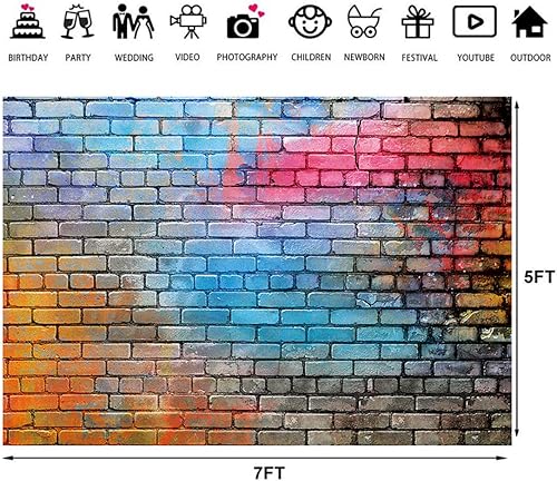 Miniatura 4 de LYCGS Fondo de fotos de pared de ladrillo colorido de 7 x 5 pies de los años 80 Hip Hop Disco Baby Cumpleaños Boda Graduación Fiesta Temática