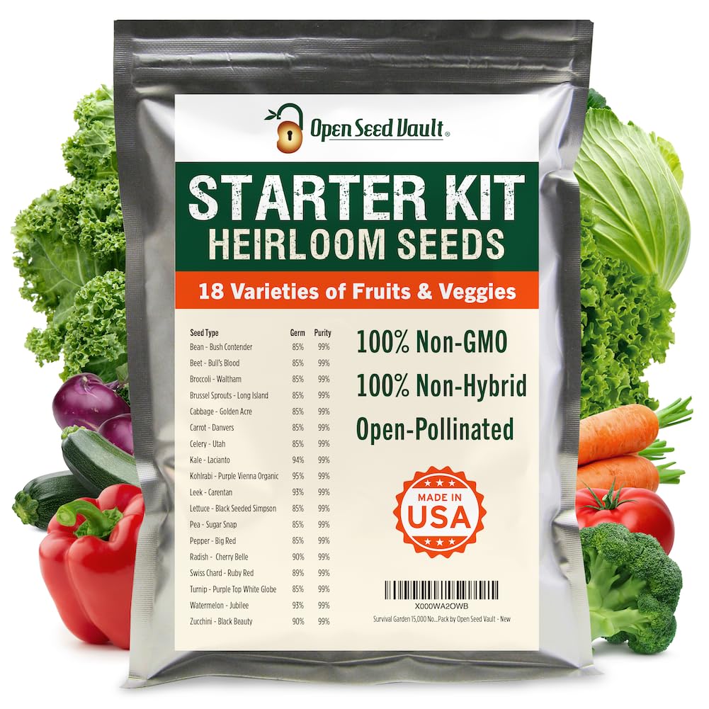 Open Seed Vault 15,000 Heirloom Plant Seeds for Gardening Vegetables and Fruits - Survival Seeds Kit with 30 Varieties - Organic, Non-GMO Survival Seed Pack for Home Gardening and Emergency Supplies