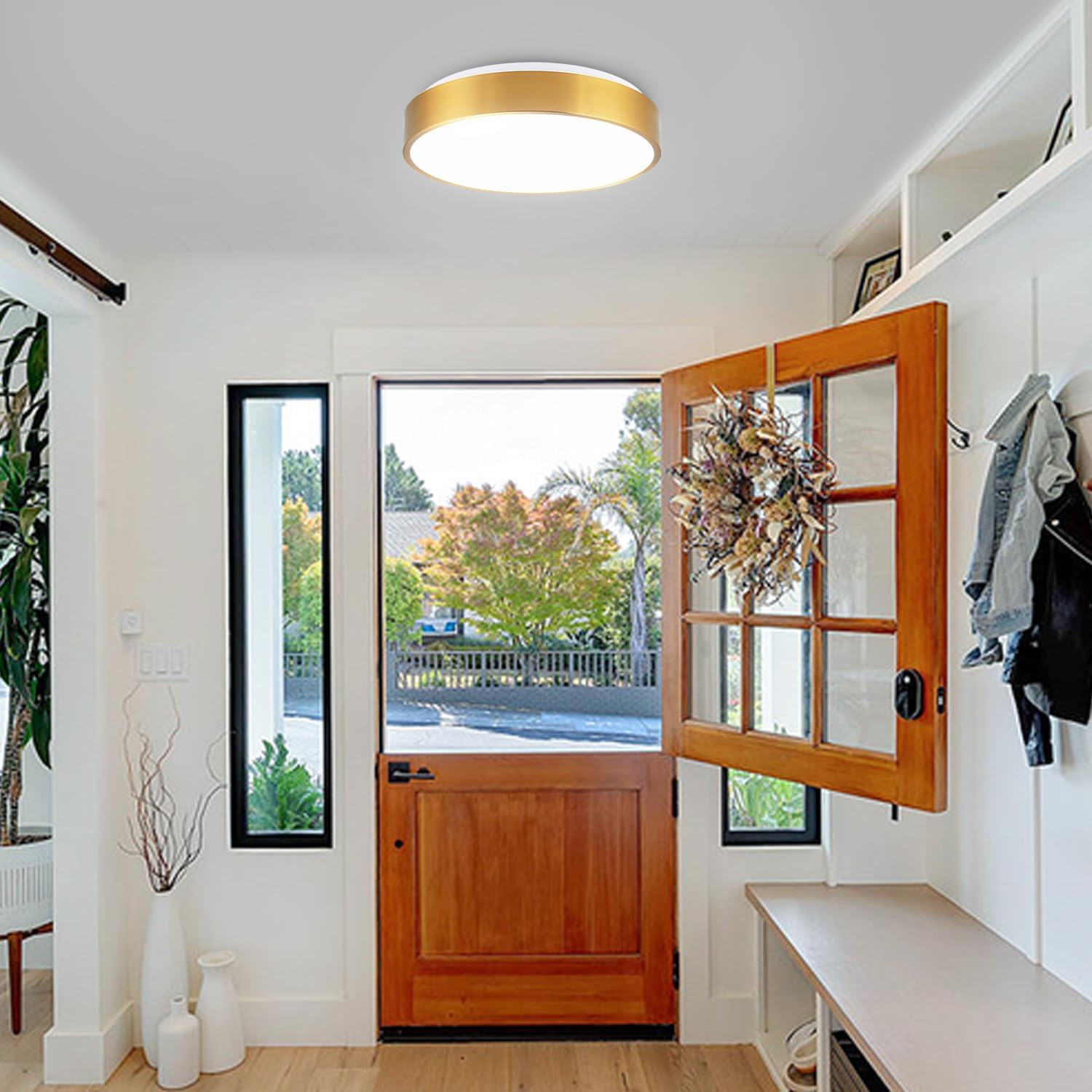 Gold Ceiling Light Flush Mount 15 inch, LED Light Fixtures Ceiling Mount 36W, Dimmable Close to Ceiling Light Overhead 5CCT for Living Room, Kitchen, Bedroom, Bathroom