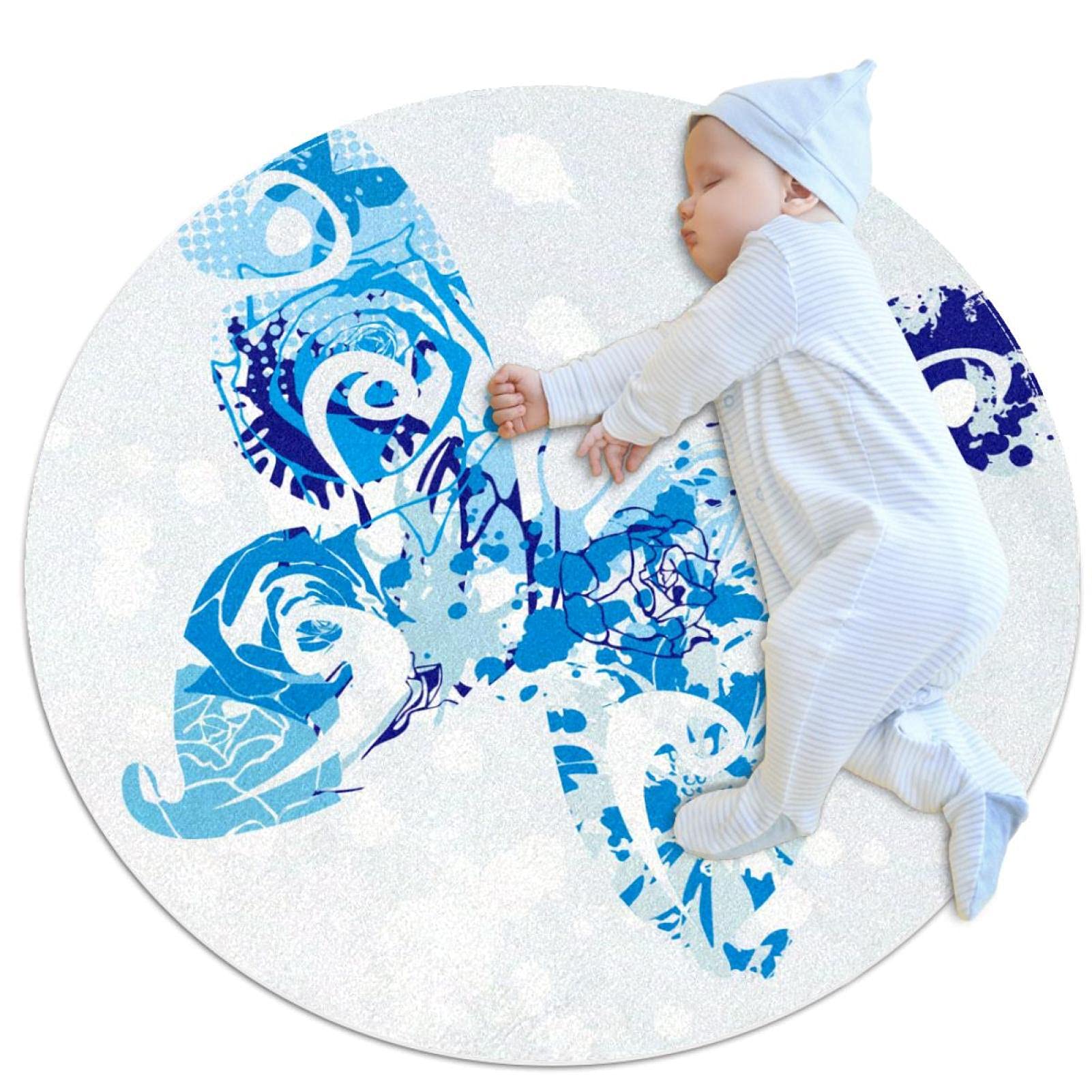 Tapis papillon bleu pour enfants JDEZ : tapis de sol rond design animaux chambre bébé fille garçon