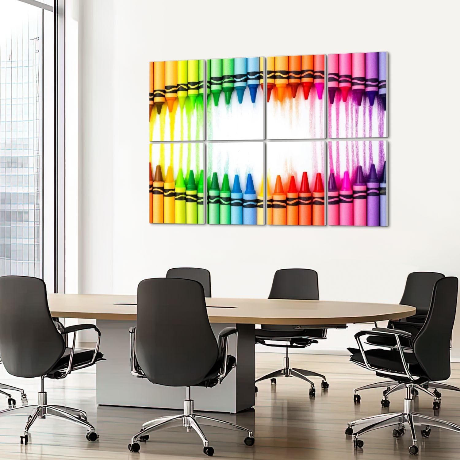 8 Pack Art Acoustic Panels Sound Absorbing Color Crayons Kindergarten Kickoff Baby Shower Kids Birthday Rainbow Decorative Soundproof Wall Panels Self Adhesive for Recording Studios Office 48"x32"