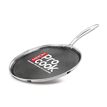 Milton Pro Cook Induction Cookware & Gas Stove Friendly Triply Stainless Steel Hexa Tech Omni Tawa 26cm | 3.5mm Thick | Greblon C3+ Coating Non Stick Dosa Tawa | PFOA-Free | Sturdy Handle |3Y Warranty