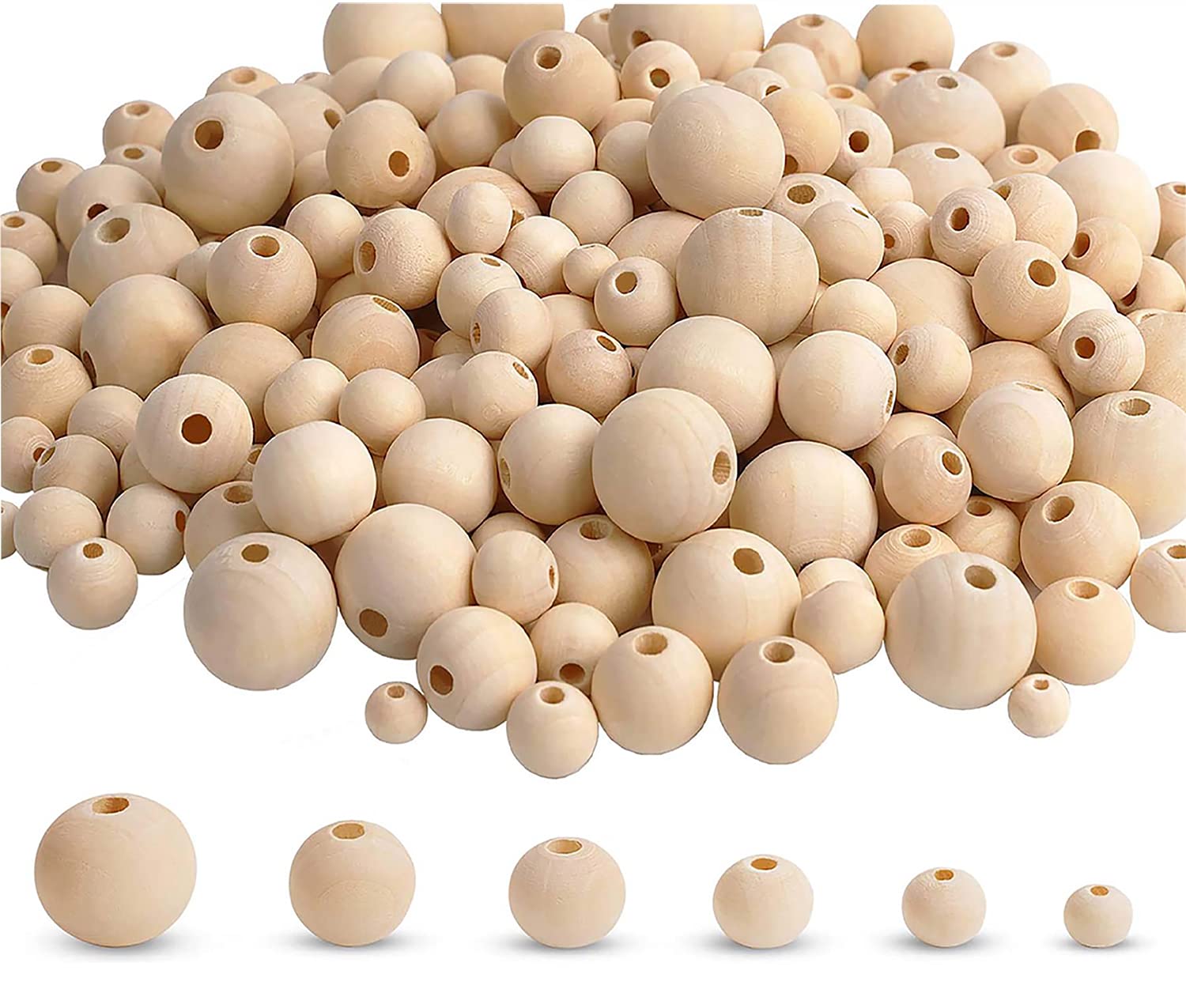 KASTWAVE Natural Wood Beads, 500pcs Unfinished Loose Wood Beads Crafts, Wooden Beads for Crafts, Used for Garland, Farmhouse Decor, Jewelry Making, and DIY Crafting for Home and Holiday Decor