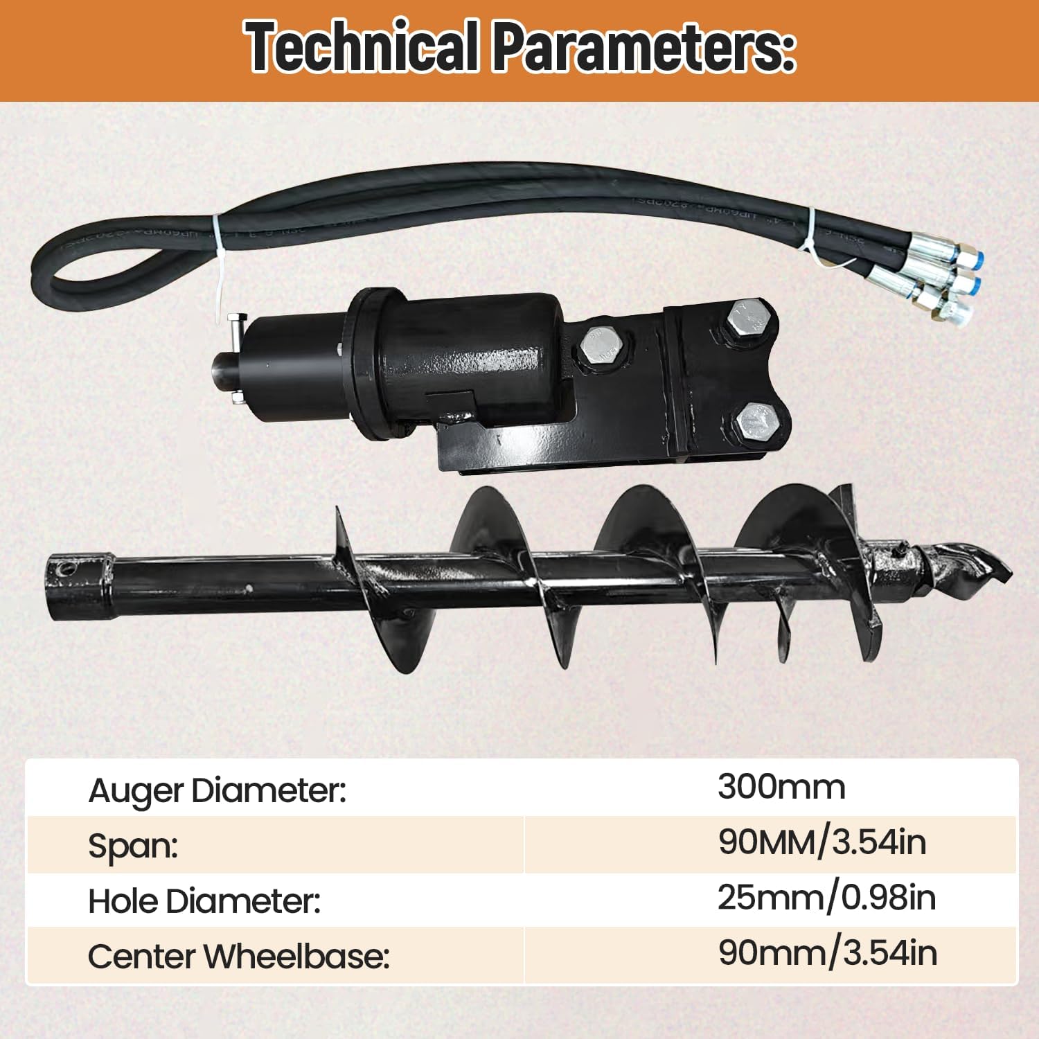 300mm Diameter Auger Drill for 0.8Ton-1.5Ton Mini Excavators with Hoses and Pins Used for Digging Holes, Built for Tough Jobs