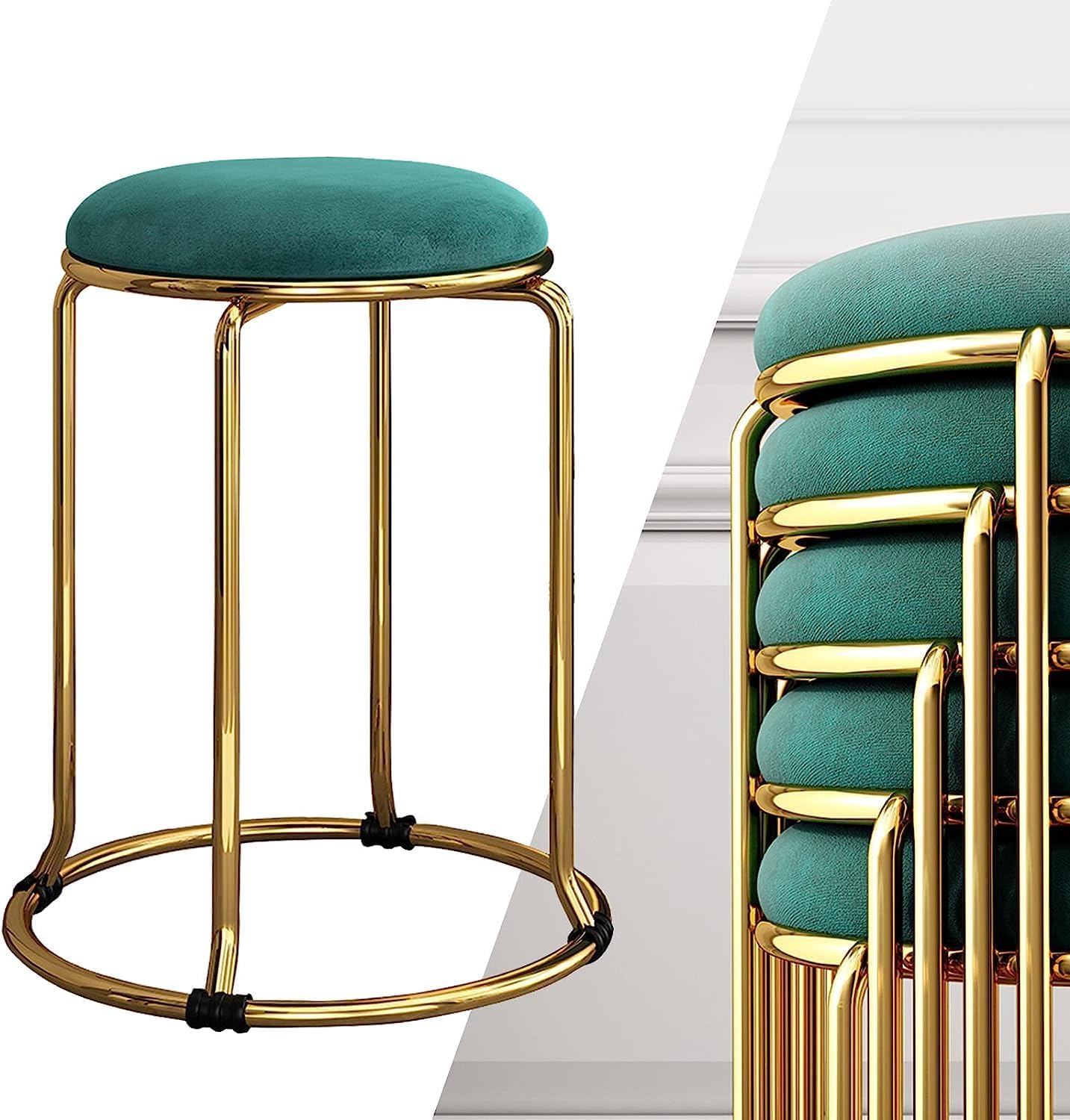 MOGUOBIN Velvet Bar Stool Backless Bar Stools Counter Stools Vanity Stools, Stackable Round