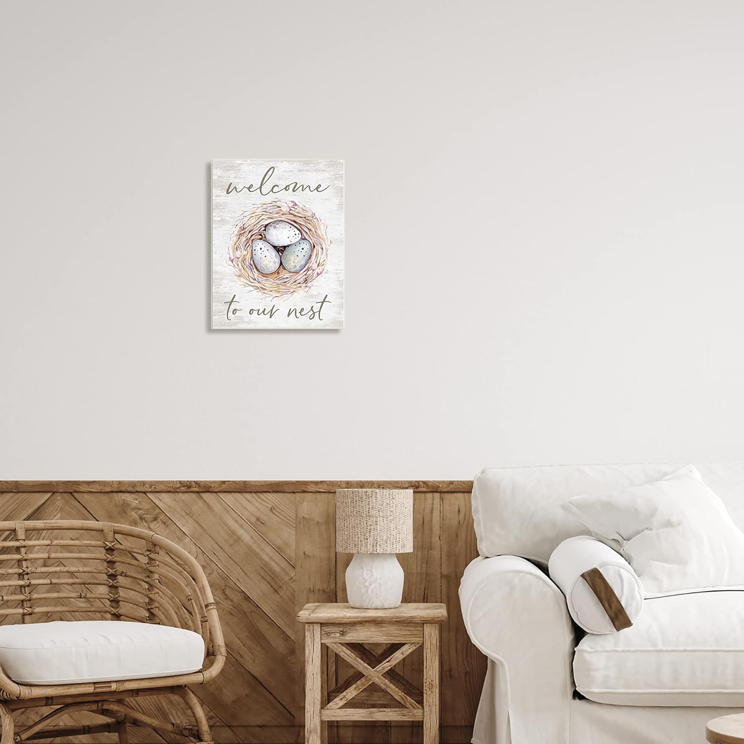 Stupell Industries Welcome To Our Nest Rustic Bird Egg Sign, Design by Lettered and Lined