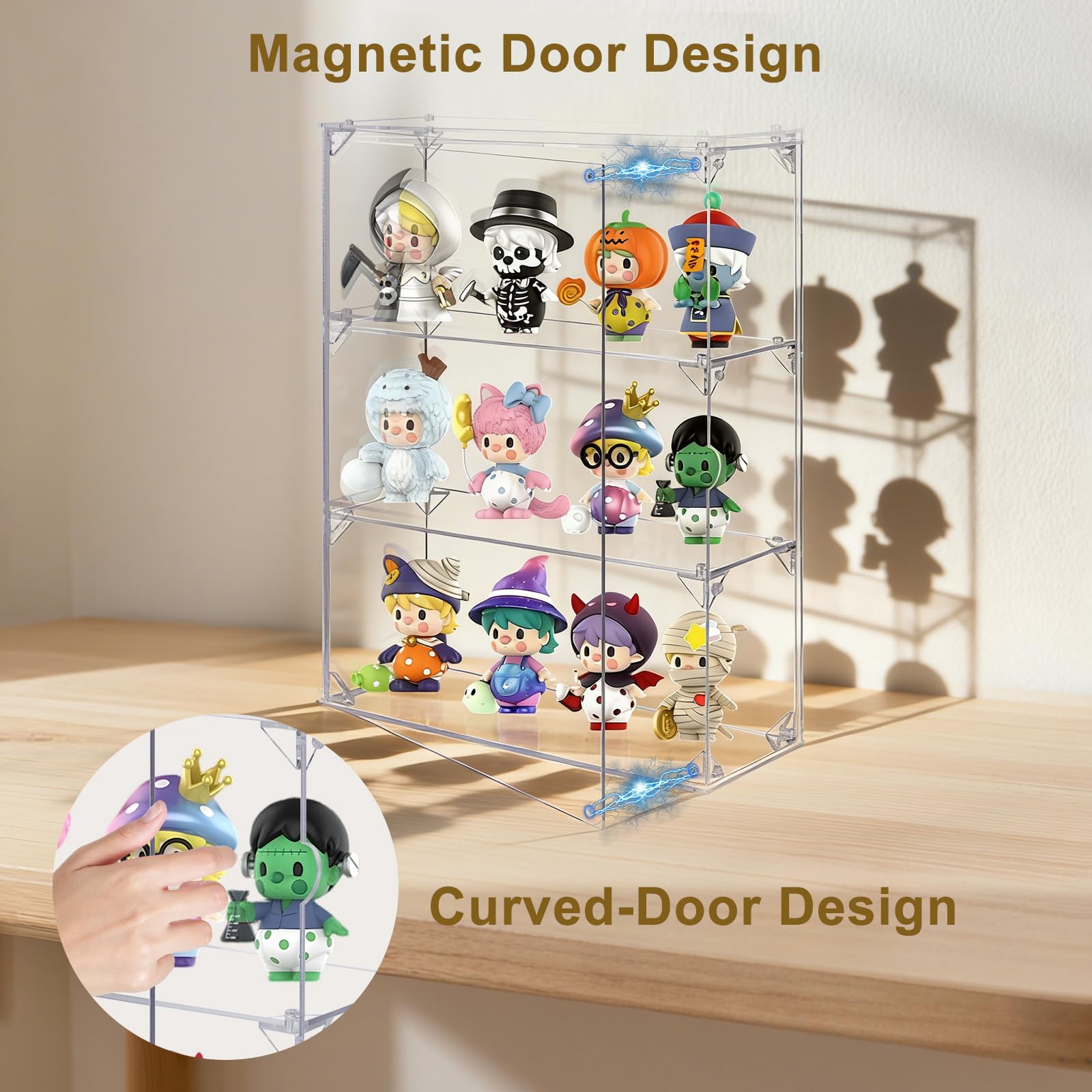 Akrylowa szafka kolekcjonerska, 3-poziomowy przezroczysty organizer do montażu na ścianie z magnetycznymi drzwiami, 30 x 30 x 10 cm, na figurki pop 5 cali