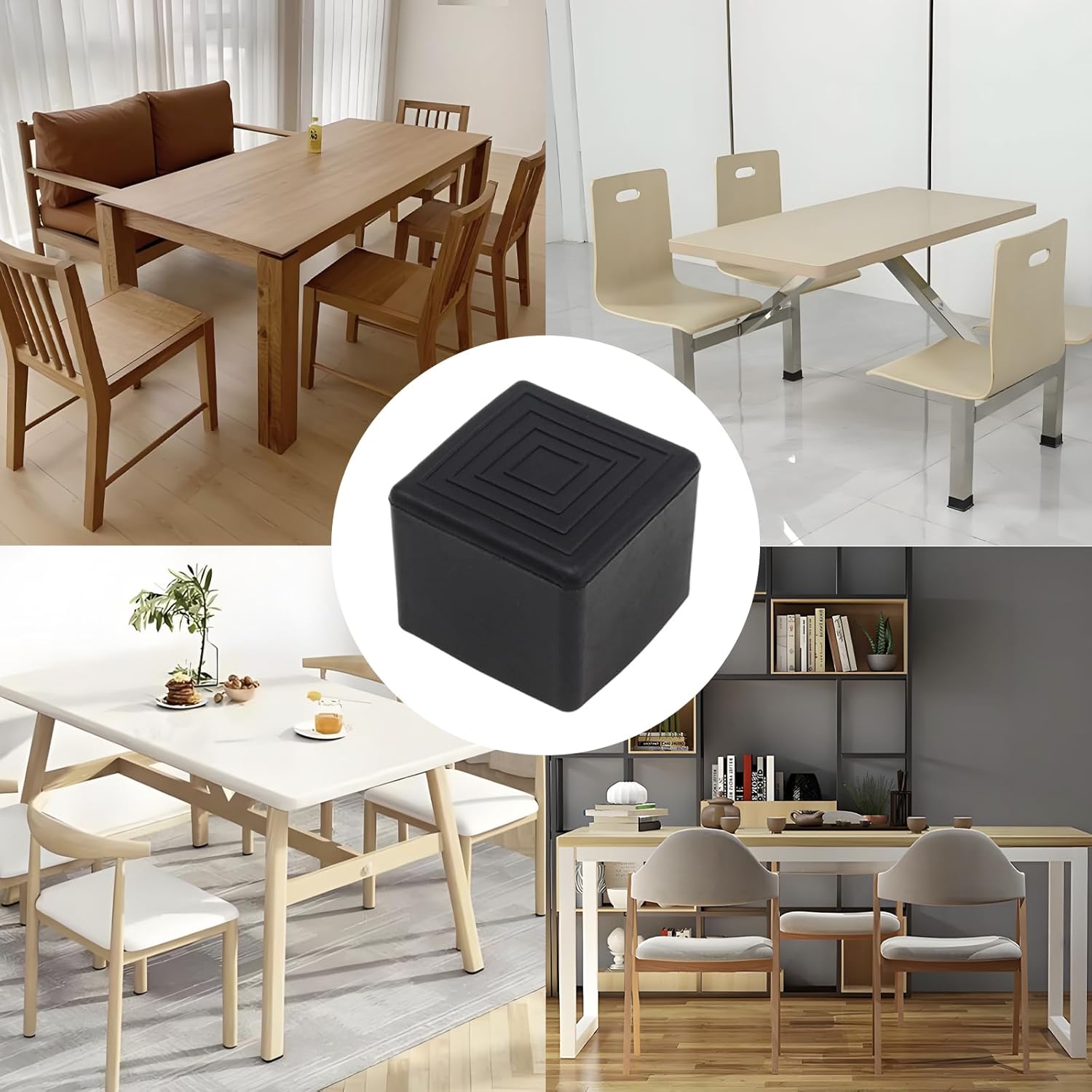 12PCS 1 Inch x 1 Inch Square Rubber Feet for Furniture,Black Rubber Table Foot Cover,Anti-Slip PVC Covers Furniture Foot