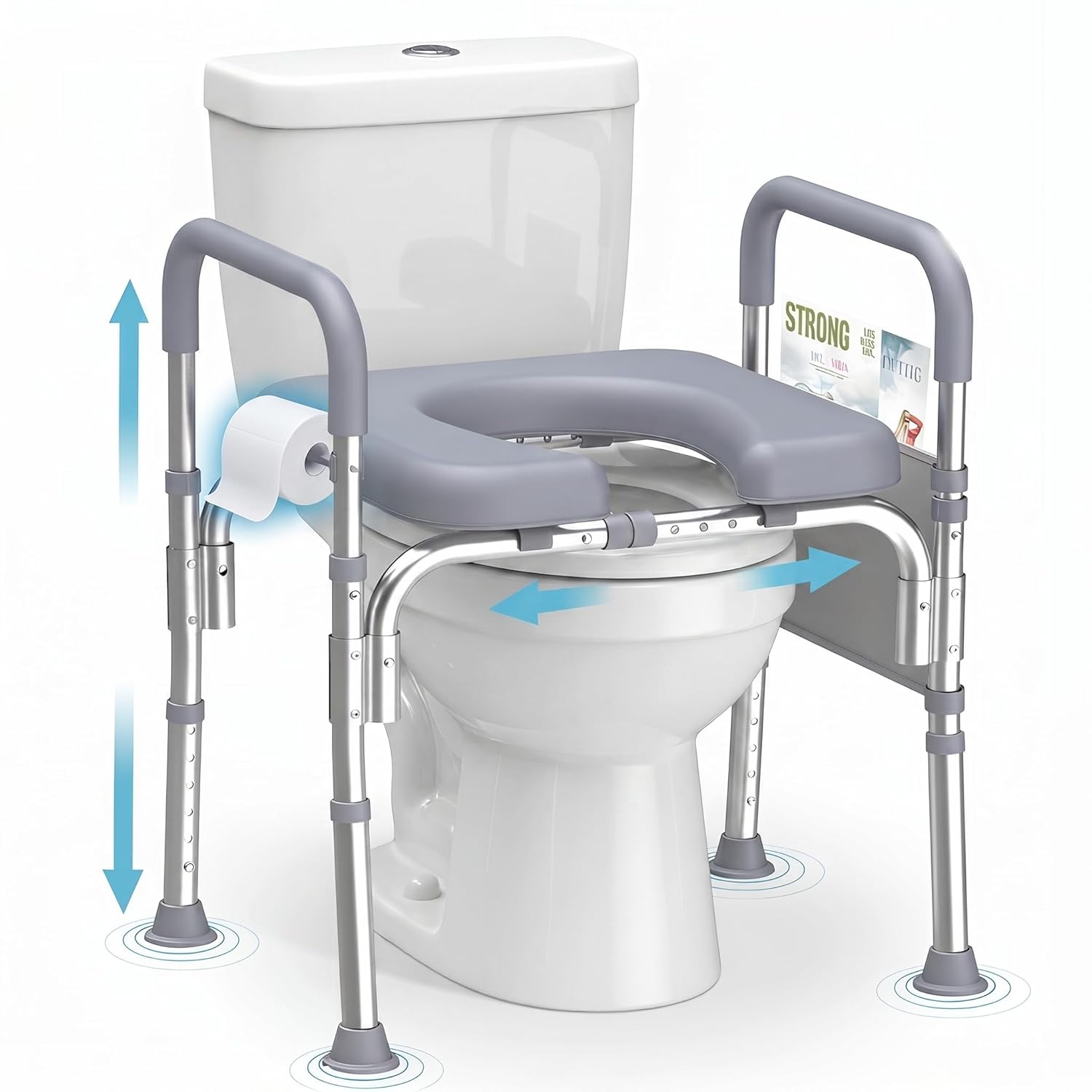 Raised Toilet Seat with Handles,Adjustable Height & Width 400lb Capacity Toilet Seat Risers,Secure Support for Seniors, Bariatric & Disabled,Fit Any Toilet for Easy & Independent Use