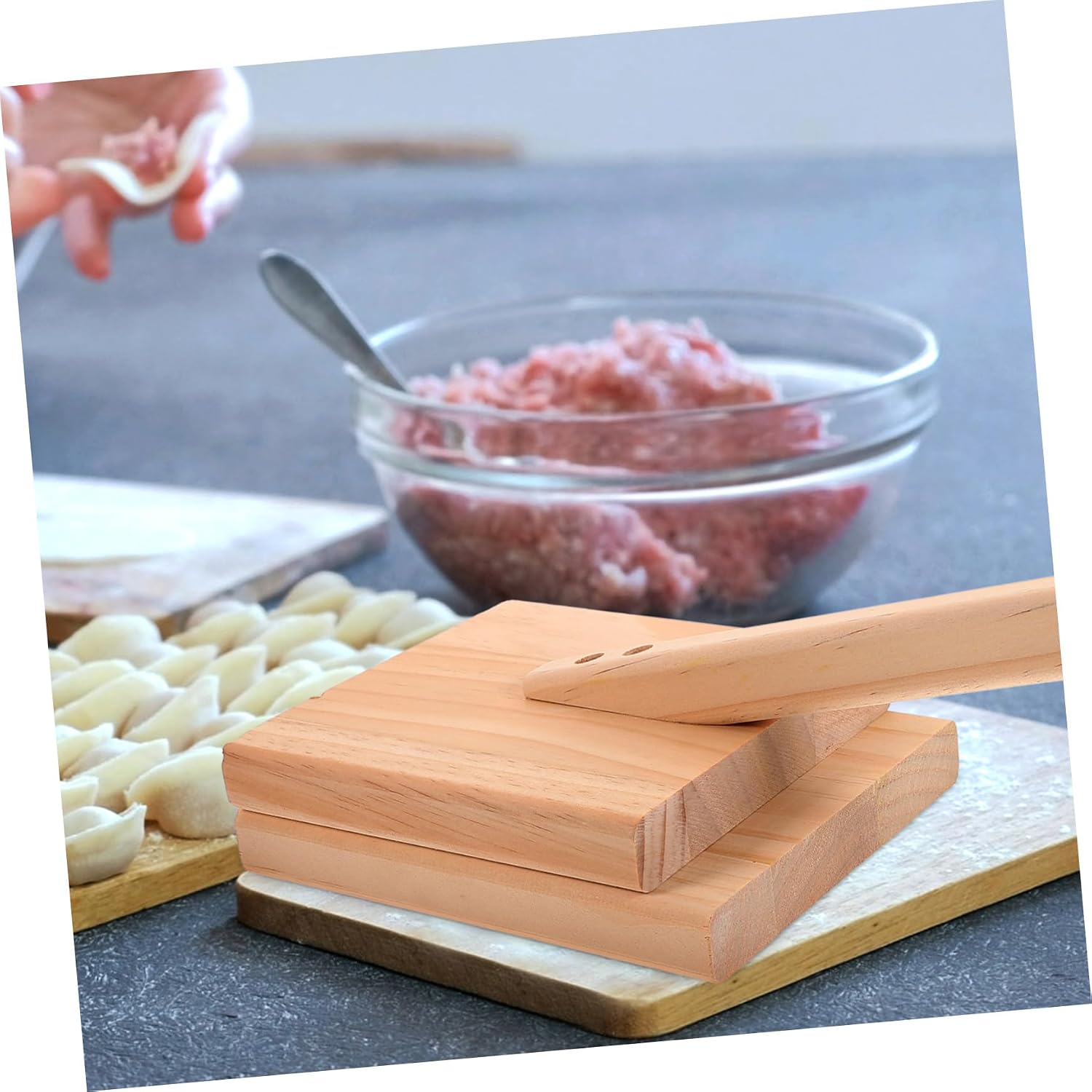 LABRIMP Wooden Dumpling Skin Press Compact and Reusable Dough Press Tool for Easy Dumpling and Ravioli Making Ergonomic Handles for Maximum Pressure for Home Use