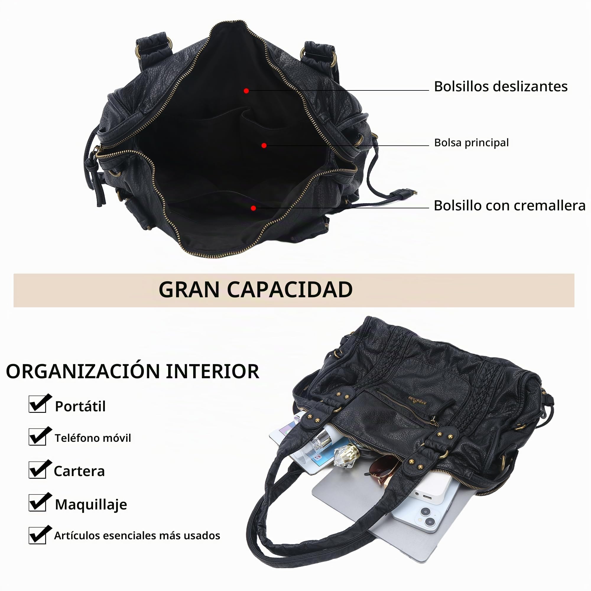 Angel Kiss Hobo Bags - Bolso de mano para mujer, de cuero vegano, bolso grande de hombro