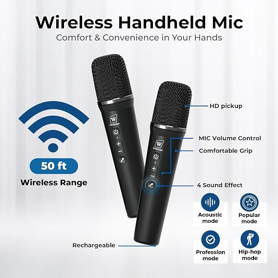 70W Voice Amplifier with 2 Wireless Handheld Microphones & Bluetooth 5.3