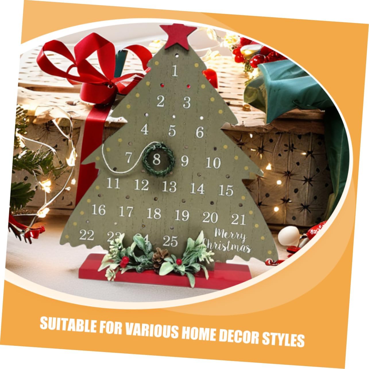 Unomor Christmas Countdown Tree Advent Calendar Rustic Tabletop Decor for Home Office Versatile Holiday Ornament Functional Calendar