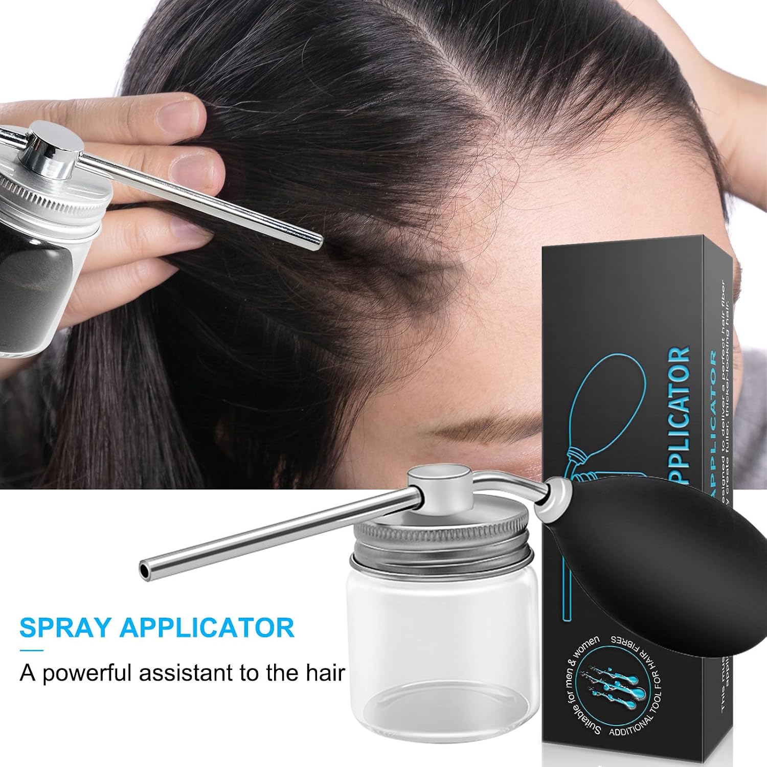 ALIVER Hair Fibers Spray Applicator for Thinning Hair,Portable Powder Spray Bottles,Hair Styling Tools, Nozzle Pump Atomizer for Hair Care,Dry Glitter/Mica Powder Dispenser,Multi-Purpose