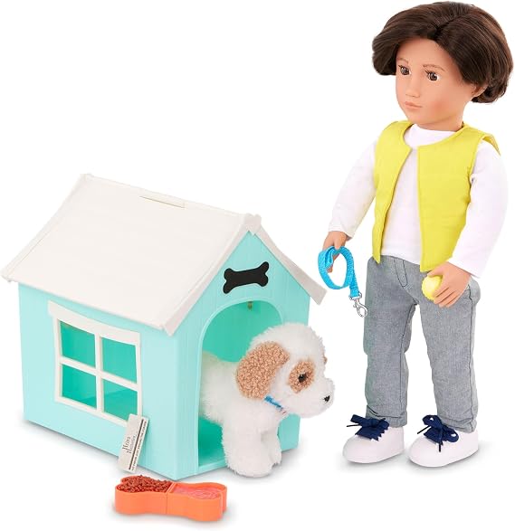 Our Generation - Dog House Playset - Plush Puppy for Dogs 6 Inch - Accessories for 18 Inch Dolls - Pretend Play - Children 3 and Up - Place to