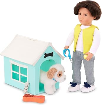 Our Generation - Dog House Playset - Plush Puppy for Dogs 6 Inch - Accessories for 18 Inch Dolls - Pretend Play - Children 3 and Up - Place to