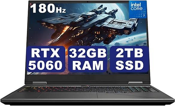 Gaming Laptop, GeForce RTX 5060 8GB GDDR7 GPU, 20 Cores 14th Gen Intel Core i7-14700HX CPU, 32GB DDR5 RAM, 2TB PCIe4 NVMe SSD, 16" Ultra HD Display 2.5K 180Hz/3ms, Wi-Fi 6E, Backlit, Win11 Pro