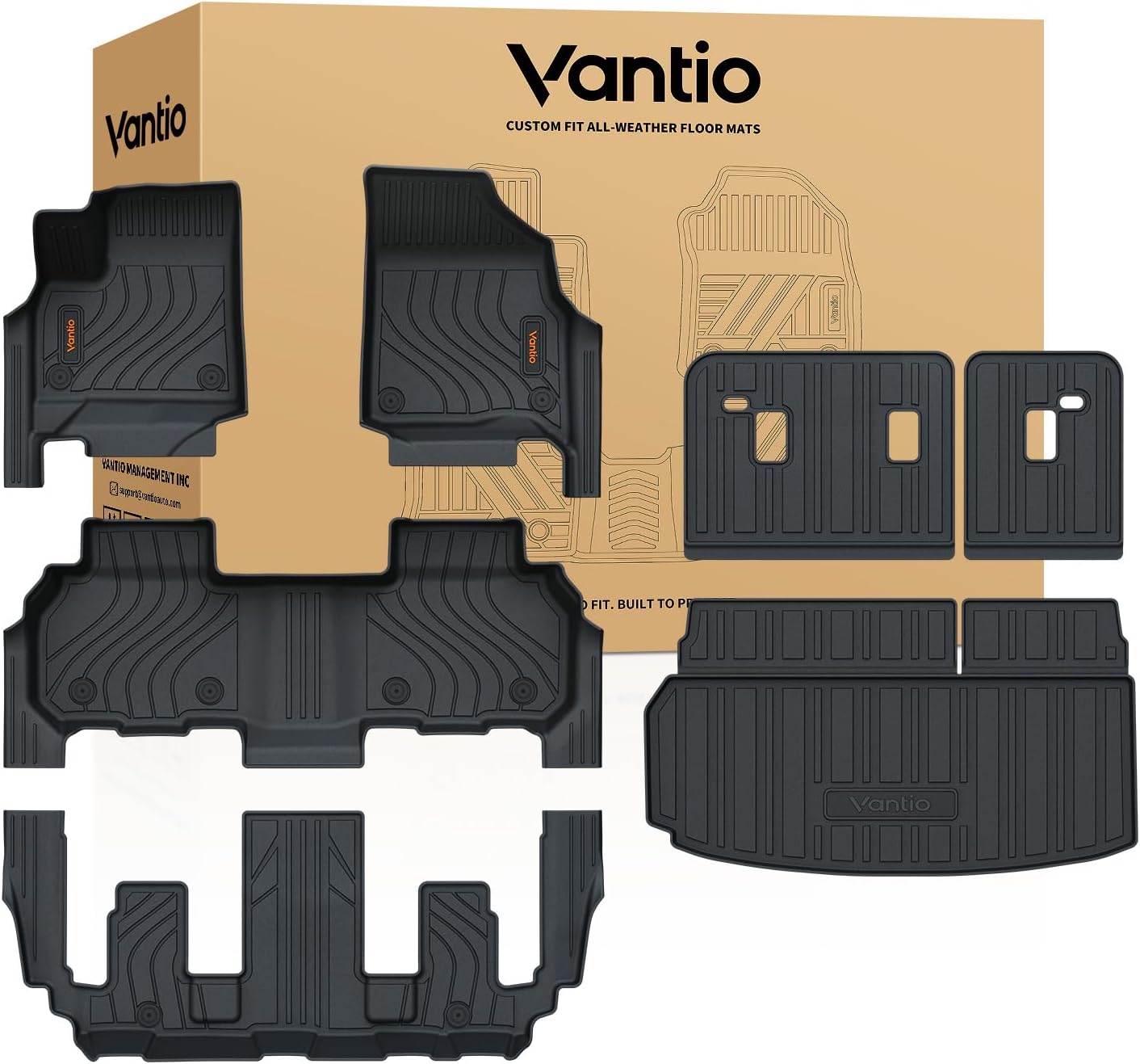 Floor Mats & Cargo Liner Set for 2024 2025 2026 Chevy Traverse/GMC Acadia & 2025 2026 Buick Enclave 7-Seater, Custom Fit TPE All Weather Mats with Door Sill Protectors & Seat Back Covers