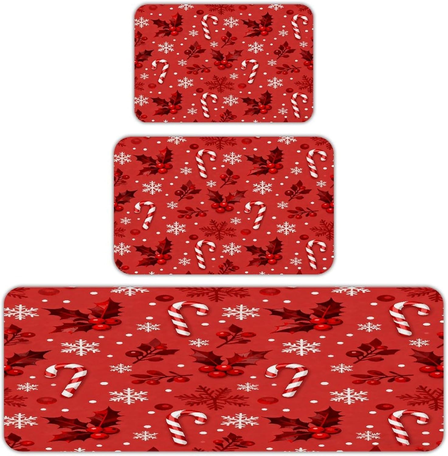 Red Rhyme Christmas Kitchen Mats Soft Absorbent Rugs for Floor Non Slip Washable Kitchen Mats Fashion Rectangular Rugs for Three-Piece Set for Laundry Office Home Sink