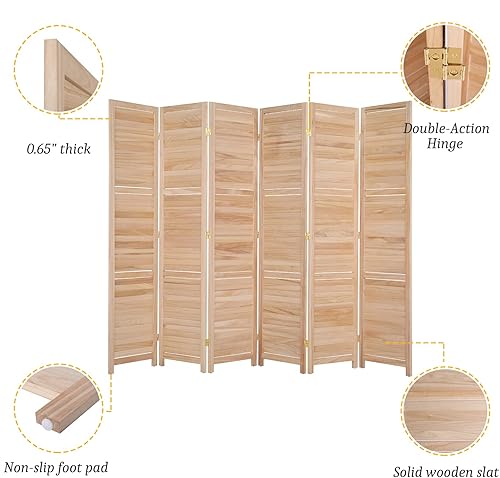 Miniatura 4 de Bonnlo Separador de madera de privacidad divisor de pared plegable de 59 pies de alto separador de espacio con bisagras para interiores natural 6