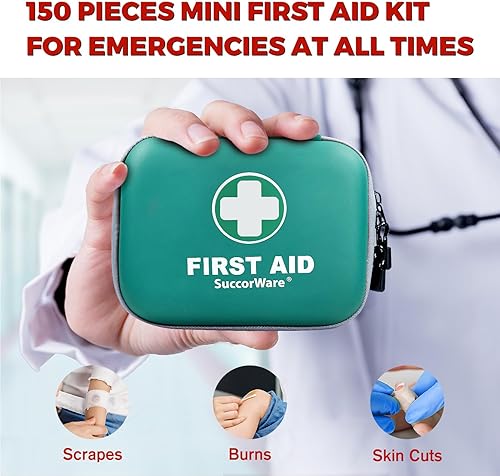 Miniatura 5 de Mini kit de primeros auxilios de 150 piezas, kit médico pequeño con carcasa dura, kit de primeros auxilios de emergencia para automóvil, viajes,
