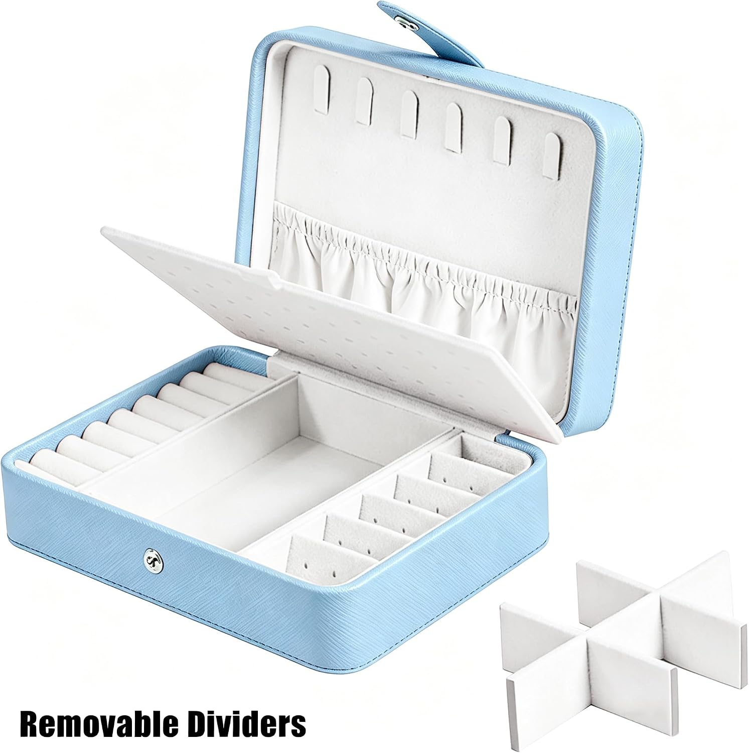 QBestry All-in-One Travel Jewelry Organizer for Women Blue | Small Jewelry Box with 68 Earring Holes | Compact Portable Jewelry Case for Earrings, Rings, Necklaces | Perfect Gifts for Mom Wife Girls image 5