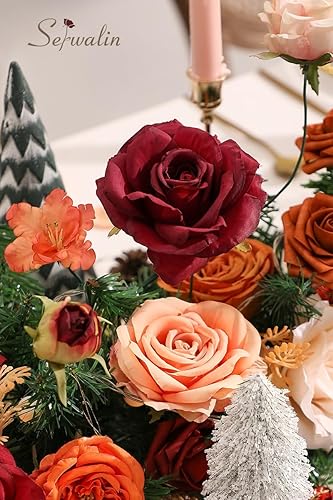 Miniatura 6 de Serwalin Flores artificiales de otoño, flores de seda falsas, flores de pastel, rosas, flores naranjas para decoración de boda, arreglos de