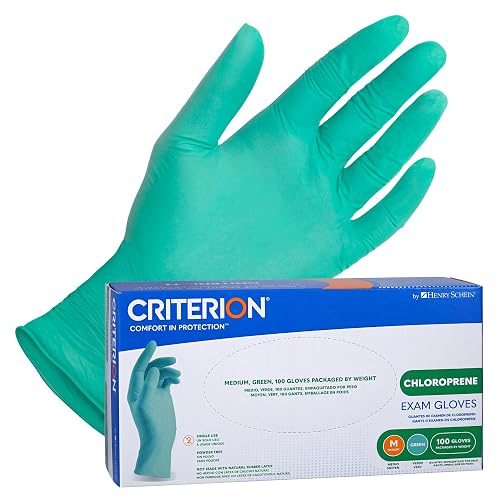 Henry Schein Criterion Chloroprene Exam Gloves - Non-Sterile, Chemical Resistant, Latex-Free, Ambidextrous, Textured Fingers - Medium