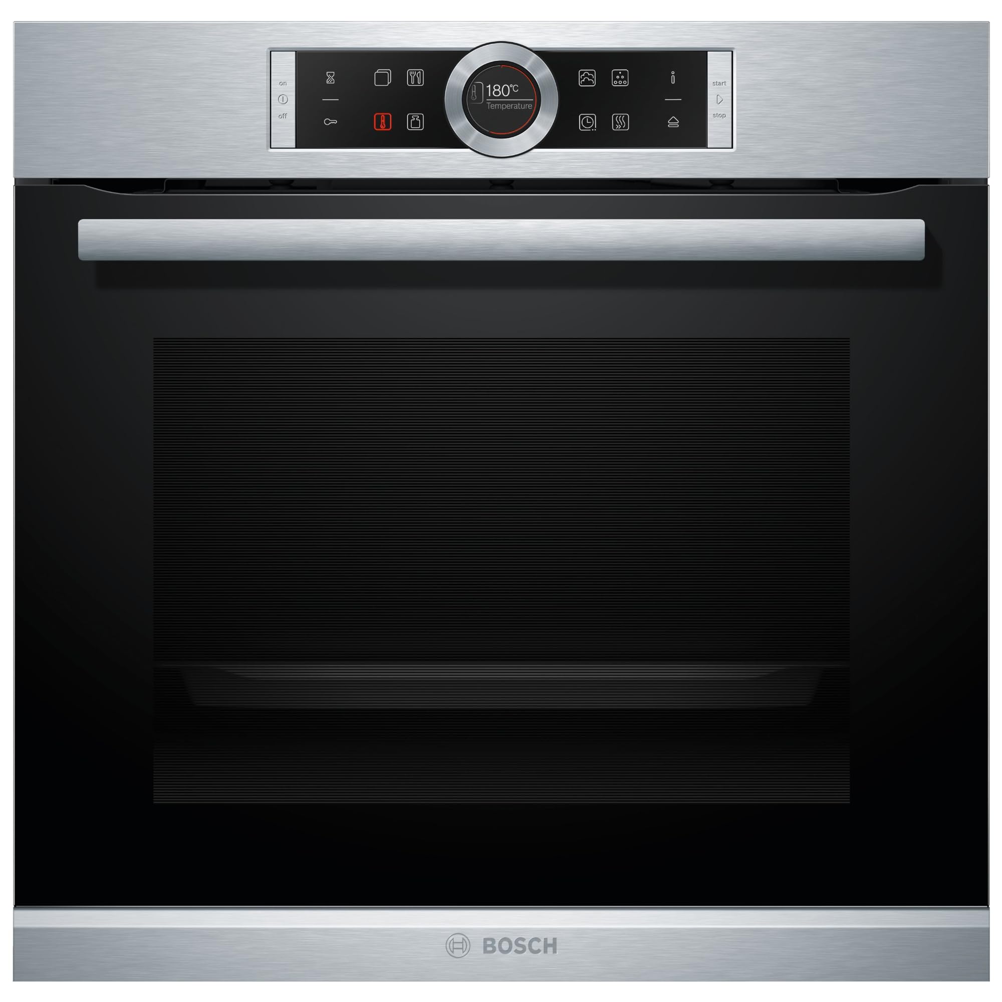 Bosch - Horno Multifunción con Vapor Añadido, 60 cm, Asistente de limpieza con agua, Recetas pre-​programadas, Electrónica TFT con símbolos TouchControl, Serie 8, acero inoxidable, HRG635BS1