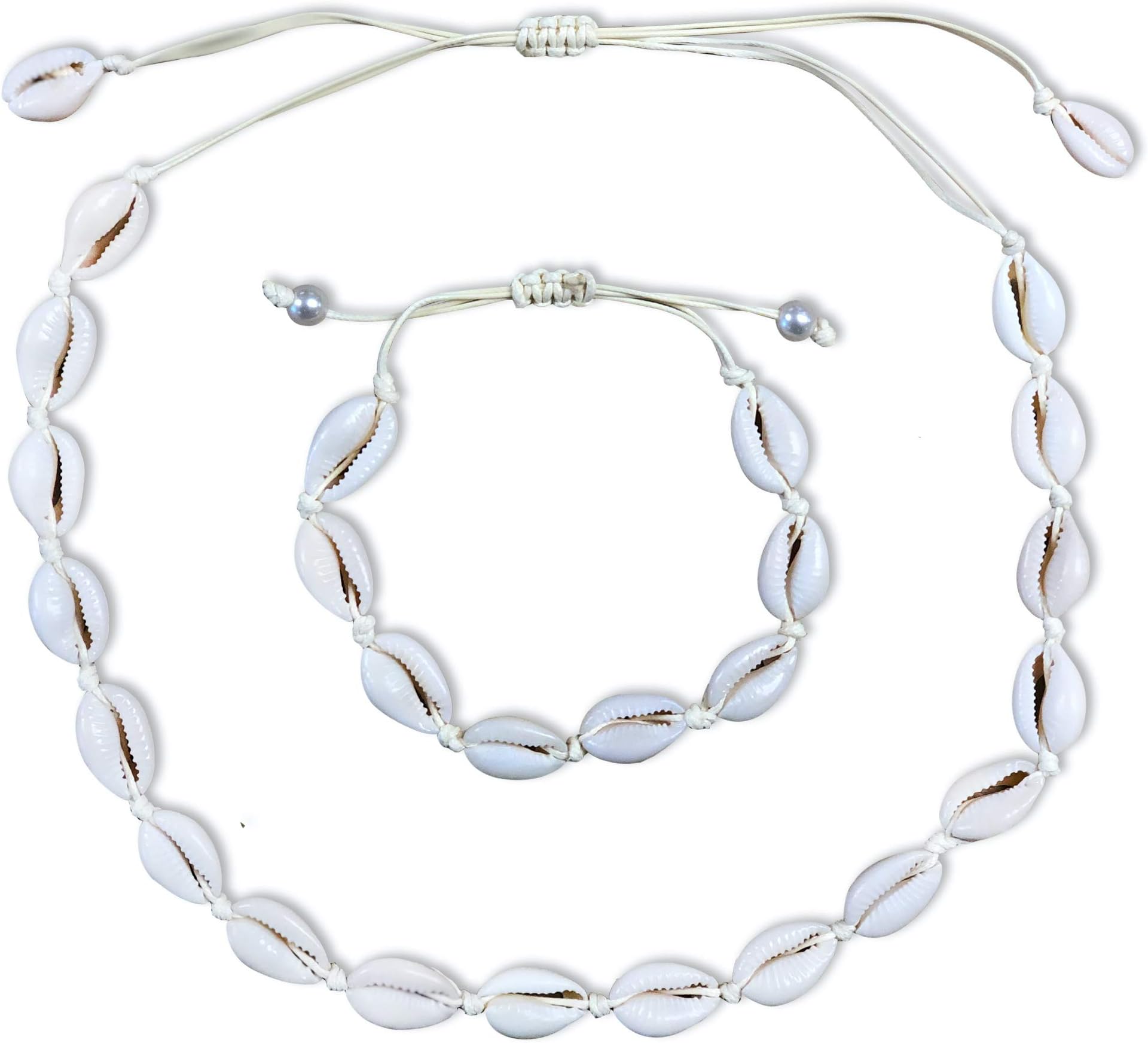 NATIVU Shell Necklace Vsco Stuff Natural Handmade Seashell Necklaces for Women Cowrie Puka Shell Choker Visco Girl Adjustable Necklace Choker Anklet Set for Women Girls and Teen