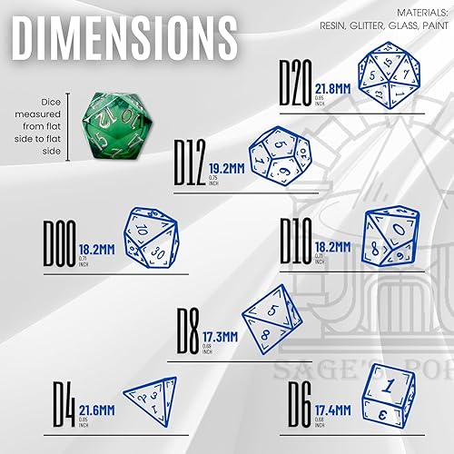 Miniatura 3 de Sage's Portal Souls Liquid Core - Juego de 7 dados poliédricos DND de resina de borde afilado para Dungeons and Dragons, RPG de mesa TTRPG (Forest